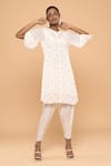 Shop_MAYU KOTHARI_White Satin Modal Hand Embroidered Jute Tassels Patiala Pant  _at_Aza_Fashions