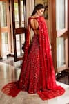 Shop_Nadine Dhody_Red Tulle Hand Embroidered Bead Illusion V Leia Lehenga And Blouse Set  _at_Aza_Fashions