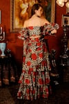 Shop_SANAM_Multi Color Georgette Satin Heline Pre-draped Ruffle Saree And Blouse Set_at_Aza_Fashions