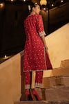 Shop_PREEVIN_Red Kurta And Pant Cotton Mulmul Geometrical Pattern & Set  _at_Aza_Fashions