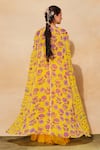 Shop_DiyaRajvvir_Yellow Cotton Silk Printed Chintz Plunge V Neck Floral Cape Gharara Pant Set _at_Aza_Fashions