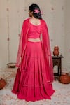 Shop_Redpine Designs_Fuchsia Georgette Hand Embroidered Mirror Round Pleated Lehenga Set _at_Aza_Fashions