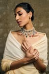 Shop_Tarun Tahiliani_Multi Color Fresh Water Pearls Navrattan Embellished Choker _at_Aza_Fashions