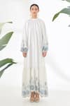 Shop Nikasha Ivory Cotton Poplin Mirror Round High Neck Schiffli Tiered Dress at Aza Fashions Shop_Nikasha_Ivory Cotton Poplin Mirror Round High Neck Schiffli Tiered Dress _at_Aza_Fashions