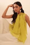 Shop_Vanshika Agarwal Label_Yellow Organza Tie-up Nora Layered Bow Top And Pant Set _at_Aza_Fashions