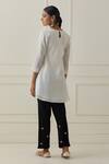 Shop_Kamaltaas_Off White Chanderi Silk, Cotton Embroidery, Piping Hand A-line Kurta And Pant Set_at_Aza_Fashions