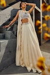 Shop_Awigna_Ivory Satin Organza And Flat Afrana Scallop Border Cape & Lehenga Set _at_Aza_Fashions