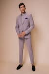 Shop_Tisa - Men_Grey Tuxedo And Trousers- Viscose Polyester Peak Shawl Lapel Collar Set  _at_Aza_Fashions