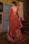 Vana Ethnics_Orange Viscose Printed Floral Scallop V Neck Pleated Bridal Lehenga Set _Online_at_Aza_Fashions