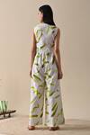 Shop_Kanelle_Ivory Cotton V-neck Nova Stroke Print Jumpsuit_at_Aza_Fashions