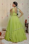Redpine Designs_Green Georgette, Dupatta  Net Cutdana, Sequins, Moti V Neck Pleated Lehenga Set _Online_at_Aza_Fashions