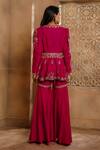 Shop_Omana By Ranjana Bothra_Pink Chanderi Embroidery Round Neck Heer Peplum Top And Gharara Set _at_Aza_Fashions