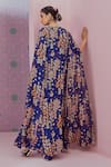 Shop_Krisha sunny Ramani_Blue Cape Georgette Printed Sequin Cape Open Jhumka Sharara Set _at_Aza_Fashions