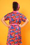 Shop Littlecheer Multi Color Viscose, Satin Butterfly Print Shirt Dress With Belt at Aza Fashions Shop_Littlecheer_Multi Color Viscose, Satin Butterfly Print Shirt Dress With Belt _at_Aza_Fashions