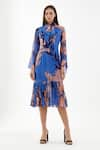 Shop_KoAi_Blue Chiffon Floral Bow Tie Collar Flounce Hem Dress _at_Aza_Fashions