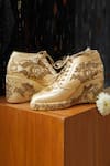 Shop_Tiesta_Gold Embroidery Tropical Sneaker Wedges_at_Aza_Fashions