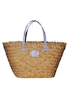 Shop_Gin & Tonic_Beige Bead And Sequin Hamsa Hand Embellished Woven Beach Bag _at_Aza_Fashions