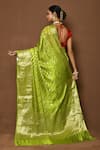 Shop_Samyukta Singhania_Green Silk Embroidery Striped Floral Pattern Saree _at_Aza_Fashions