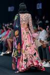 Shop_Mahima Mahajan_Pink Organza, Satin Sequins, Embroidery Asymmetric Floral Print Lehenga Set _at_Aza_Fashions