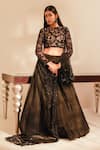 Shop_Premya By Manishii_Black Tulle Embroidery Sequin Round Floral Blouse Lehenga Set _at_Aza_Fashions