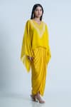 Shop_Nautanky_Yellow Skirt Satin Embroidery Draped Set And Beads Embellished Kaftan  _at_Aza_Fashions