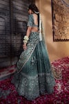 Kritika Dawar_Green Chanderi, Georgette, Net Mirrors, Scallop Embroidered Bridal Lehenga Set _Online_at_Aza_Fashions