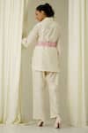 Shop_Sakshi Khetterpal_Ivory Chanderi Pearls, Beads, Embroidery Double Breasted Blazer Set _at_Aza_Fashions