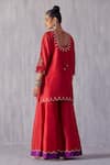 Shop_Amisha Kothari_Red Chanderi Silk Embroidery Amartya Neckline Kurta Sharara Set  _at_Aza_Fashions