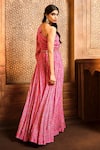 Shop_Aneesh Agarwaal_Pink Chiffon Printed Floral Asymmetric One Shoulder Jumpsuit _at_Aza_Fashions