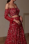 Shop_Nadine Dhody_Red Tulle Embroidery Sequin Sophia Off Shoulder Blouse And Lehenga Set  _at_Aza_Fashions