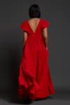 Shop_Mati_Red 100% Cotton Plunge V Neck Solid Gown _at_Aza_Fashions
