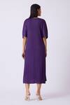 Shop_Scarlet Sage_Purple Polyester V-neck Pleated And Flared A-line Dress _at_Aza_Fashions