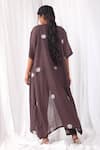 Shop_KHAT_Brown Handwoven Cotton Polka Pattern Square Neck Long Jacket And Pant Set _at_Aza_Fashions