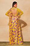 Shop_DiyaRajvvir_Yellow Georgette, Modal Embroidery Printed And Pre-draped Dhoti Skirt Saree Set _at_Aza_Fashions