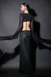 Shop_Itrh_Black Net Crystals V-neck Wild Eagle Waist Cut-out Gown _at_Aza_Fashions
