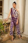 Shop_Twenty Nine_Purple Crepe Embroidery Thread Hand Bell-bottom Pant _at_Aza_Fashions