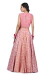 Shop_Seema Nanda_Pink Chanderi Silk Printed Phulkari V Neck Kamla Lehenga Set  _at_Aza_Fashions