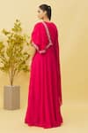 Shop_Samyukta Singhania_Pink Viscose Organza Embroidered Floral Round Neck And Asymmetric Sleeve Gown _at_Aza_Fashions