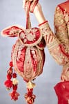 Shop Torani Red Embroidery, Tassels Sindoori Iqra Silk Velvet Potli at Aza Fashions Shop_Torani_Red Embroidery, Tassels Sindoori Iqra Silk Velvet Potli _at_Aza_Fashions