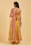 Shop_AUM by Asit and Ashima_Yellow Banarasi Silk Hand Embroidery Zardozi Plunge V Neck Anarkali And Skirt Set _at_Aza_Fashions