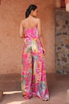 Shop_Ruhr India_Fuchsia Silk Velvet Printed Floral V Neck Flared Jumpsuit _at_Aza_Fashions