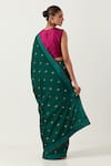 Shop_Label Earthen_Green Chiniya Silk Embroidered Floral Hazzarbuti Saree With Blouse  _at_Aza_Fashions