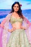 Shop_Anushree Reddy_Green Organza Embroidery Sweetheart Neck Hazrat Bridal Lehenga Set  _at_Aza_Fashions