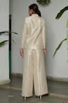 Shop_GG By Asha Gautam_White Silk, Brocade Floral Pattern Lapel Handwoven Jacket With Flared Pant Set_at_Aza_Fashions