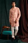 Shop_Project Bandi_Pink Cotton Embroidery Floral Printed Bundi And Kurta Set_at_Aza_Fashions