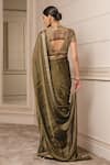 Shop_Tarun Tahiliani_Green Blouse Fabric - Silk Dupion Embroidered Border Saree With _at_Aza_Fashions