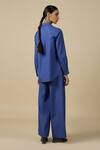 Shop_Shahin Mannan_Blue Poplin Plain Flared Pant _at_Aza_Fashions