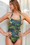 Shop_Goya Swim Co_Green Repreve (recycled Polyster) Printed Botanical Halter Monokini _at_Aza_Fashions