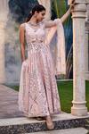 Shop_Mehak Murpana_Pink Dupion Crepe Embroidery Mirror Leaf Neck Front Cut Out Anarkali Set _at_Aza_Fashions