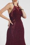 Shop_Rohit Gandhi + Rahul Khanna_Maroon Tulle Sequins, Crystals Halter Neck Martian Gown _at_Aza_Fashions